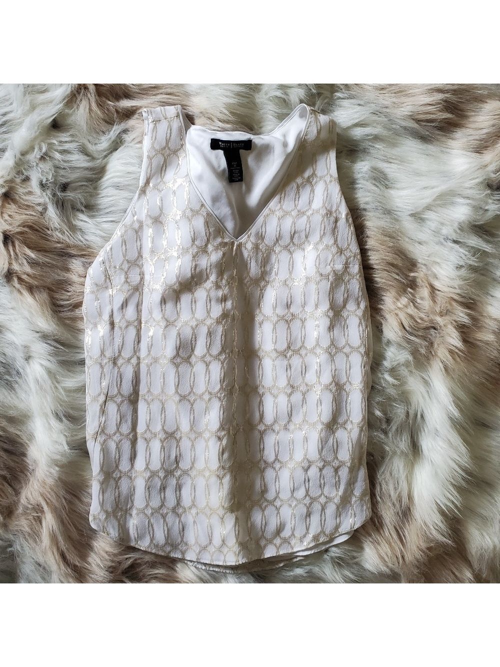 White Metallic Gold Silk Sleeveless Blouse